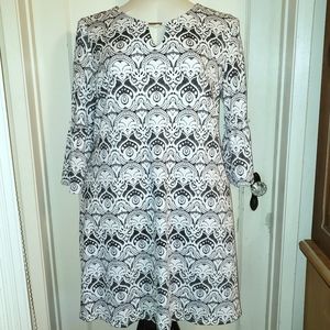 Plus Size Tacera black white tan Puff Print Dress XL
